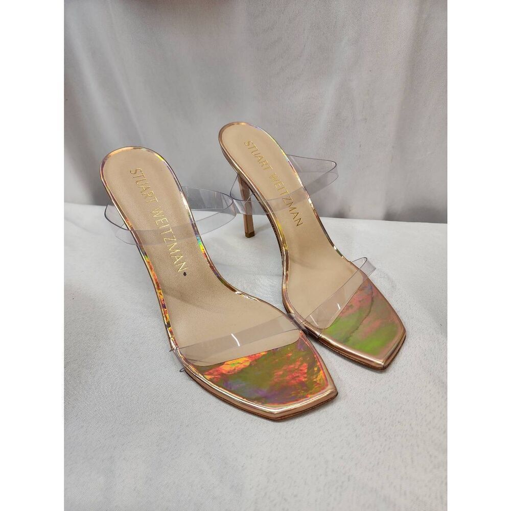 Stuart Weitzman Aleena Transparent Sandals Women’s 10 Rose Gold Heels 100 MM